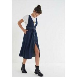 Plunging button-down denim midi dress